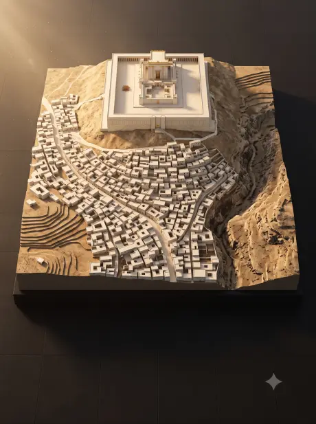 Maquete de Jerusalém e do Monte Moriá vistos do alto