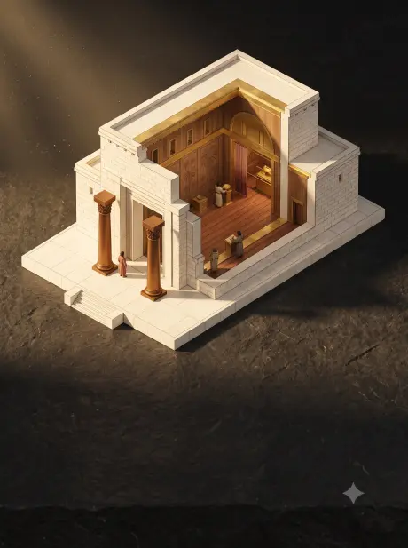 Corte do Templo de Salomão mostrando o Lugar Santo e o Santo dos Santos